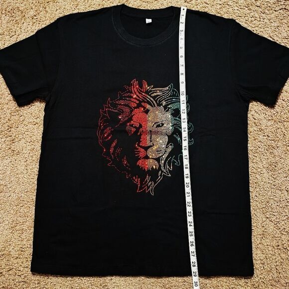 Leo Lion Bling Rhinestone Short Sleeve T-shirt -#B - Picture 5 of 8